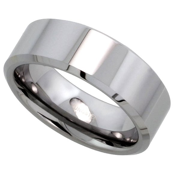 Tungsten Carbide 4 mm Flat Wedding Band Thumb Ring His & Hers - Picture 4 of 4